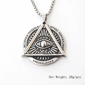 Collier vintage en acier inoxydable avec pendentif Œil de la Providence gravé