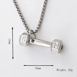 Collier avec pendentif haltère en acier inoxydable argenté pour homme style hip hop