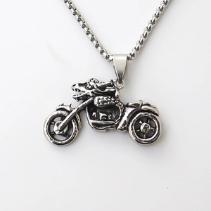 Punk style stainless steel motorcycle dragon necklace with square pearl metal chain