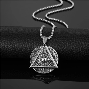 Collier avec Pendentif Œil de la Providence en Alliage Vintage pour Hommes Triangle Géométrique Cercle Bijoux Franc-maçonnerie