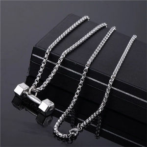 Collier Pendentif Haltère en Alliage Hip Hop pour Hommes Lettres de Motivation Accessoire Fitness Gym Chaîne en Argent Bijoux