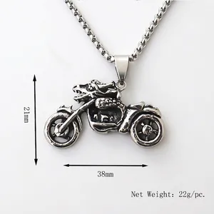Punk style stainless steel motorcycle pendant necklace for men in vintage silver finish