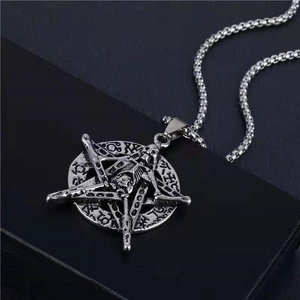 Gothic Punk Skull Pentagram Pendant Necklace For Men Retro Alloy Curb Chain Hip Hop Streetwear Jewelry