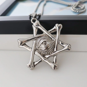 Gothic hexagram necklace with eye of providence pendant on a silver metal chain
