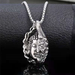 Collier Pendentif Double Face Bouddha Et Démon Vintage Alliage Rétro Streetwear Pendentif Pour Hommes Femmes Bijoux