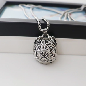 Vintage bulldog pendant necklace in silver stainless steel with box chain for men