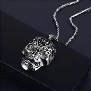 Collier Pendentif Crâne Punk Vintage Pour Hommes Pendentif Croix Sculpté En Alliage Gothique Rétro Bijoux De Streetwear