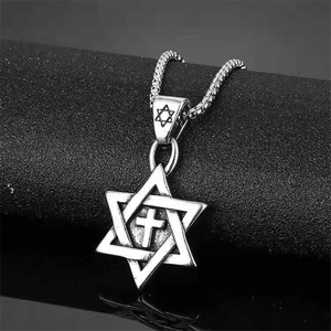 Retro Silver Alloy Hexagram Star Of David Cross Pendant Necklace For Men Women Box Chain Fashion Jewelry Everyday Gift