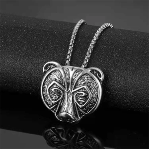 Vintage Legierung Bärenkopf Anhänger Halskette Wikinger Kelten Nordischer Stil Tierschmuck Herren Gothic Punk Silber