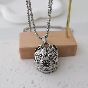 Retro bulldog head pendant necklace in antique silver steel for men hip hop style