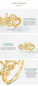 Detailed close-up showing the S925 silver stamp on gold-plated vine and flower ring