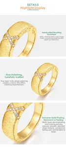 Detailed macro view of S925 sterling silver ring with hand-brushed gold texture and zircons