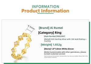 Detail of S925 sterling silver ring with 10K gold plating and 4.5mm width measurement