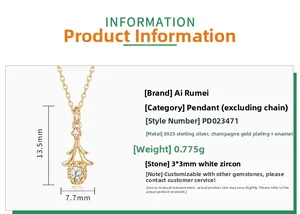 Dettagli del ciondolo in argento S925 oro champagne con pietra in zircone bianco