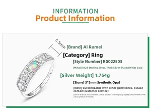 Macro shot of S925 sterling silver ring with oval synthetic opal and detailed specifications