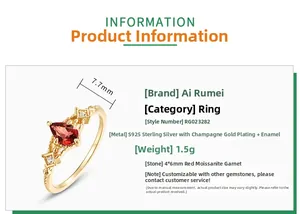 Dettaglio anello argento S925 con granato a goccia 4x6mm e decorazione in micro-pavé
