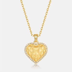 Collier cœur en argent S925 avec pendentif matelassé doré et cristaux scintillants