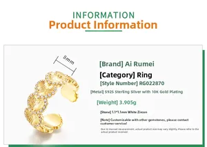 Detail of S925 sterling silver ring with 10K gold plating and 1.1mm white zircon stones
