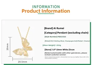 Detail specifications of S925 sterling silver butterfly pendant with white zircon stones