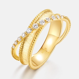 Vintage-Ring aus S925-Sterlingsilber, vergoldet, gebürstet und mit Zirkonen besetzt