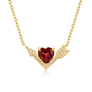 Elegant gold heart and arrow pendant necklace with ruby and sparkling white diamonds