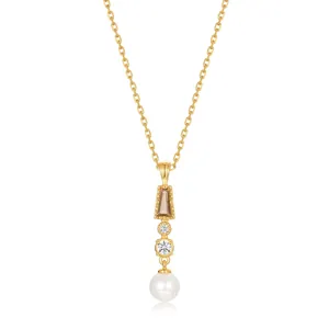 Elegante Collar de Pendiente de Plata de Ley 925 Cuarzo Ahumado Natural Perla de Agua Dulce Joyería Geométrica de Strass para Mujer