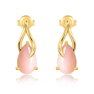 Elegant 925 sterling silver gold-plated teardrop pink opal stud earrings for women