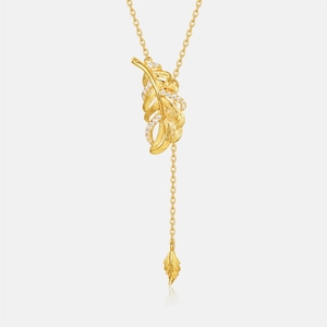 Minimalist S925 silver gold-plated leaf necklace with sparkling cubic zirconia accents