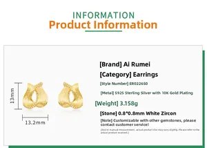 Detailed product card showing S925 sterling silver gold ribbon stud earrings specifications