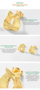 Macro detail of gold plated S925 earrings with brushed finish and pavé cubic zirconia