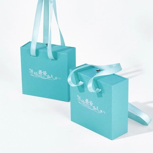Elegant light blue jewelry gift box set with silk handles and TO THE BELOVED text