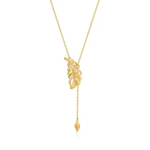 Minimalist 925 Sterling Silver Leaf Pendant Necklace For Women Gold Plated Brushed Zirconia Clavicle Chain Jewelry Gift