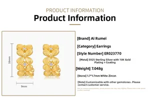 Detail view of S925 sterling silver flower earrings with 16x9mm dimensions and zircon