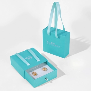 Elegant rose earring set with crystal zircon and premium blue drawer gift boxes