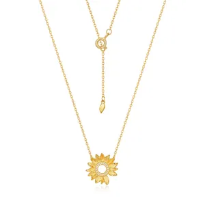 Collana con Ciondolo a Girasole in Argento Sterling 925 per Donna Placcata Oro 10K Metallo Spazzolato Zirconia Gioielli Pendolare