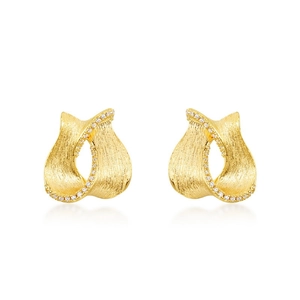 Retro S925 silver gold plated earrings with brushed finish and pave zircon accents