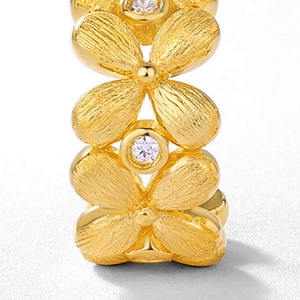 Handcrafted S925 silver flower earrings with gold brushed texture and zircon petals