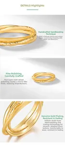Macro view of triple-layered golden ring showing brushed finish and polished plating