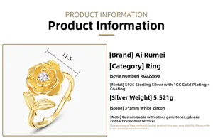 Détails de la bague camélia en argent S925 avec finition dorée brossée et zircon blanc 3mm
