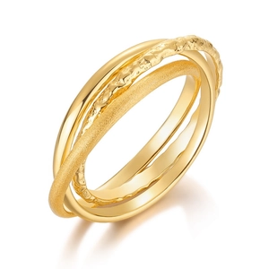Three-band intertwined S925 sterling silver ring in gold with matte and hammered finishes