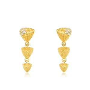 Handmade Brushed 925 Sterling Silver Geometric Triangle Drop Earrings For Women Zirconia Inlaid Luxury Jewelry Gift