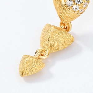 Handcrafted S925 silver golden tassel earrings with brushed texture and sparkling crystals