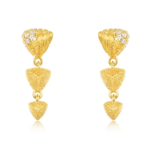 Elegant gold S925 silver tassel earrings with brushed texture and zircon crystals