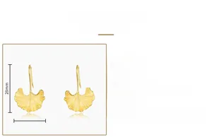 Detailed specs of S925 silver ginkgo leaf earrings with 10K gold plating and 28mm size
