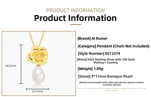 Detail specifications of S925 silver camellia necklace with baroque pearl and dimensions