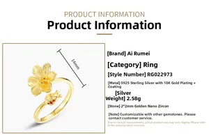 Détails de la bague grenade en argent S925 avec placage en or 10K et oxyde de zirconium