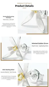 Detailed view of S925 sterling silver osmanthus earrings with yellow zircon inlay