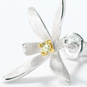 S925 sterling silver osmanthus stud earrings with yellow zircon and matte finish