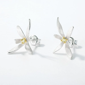 Minimalist S925 sterling silver osmanthus stud earrings with yellow cubic zirconia