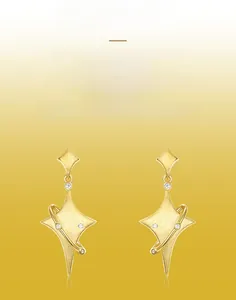 Detail view of gold star earrings showing fine brushed metal texture and zircon stones
